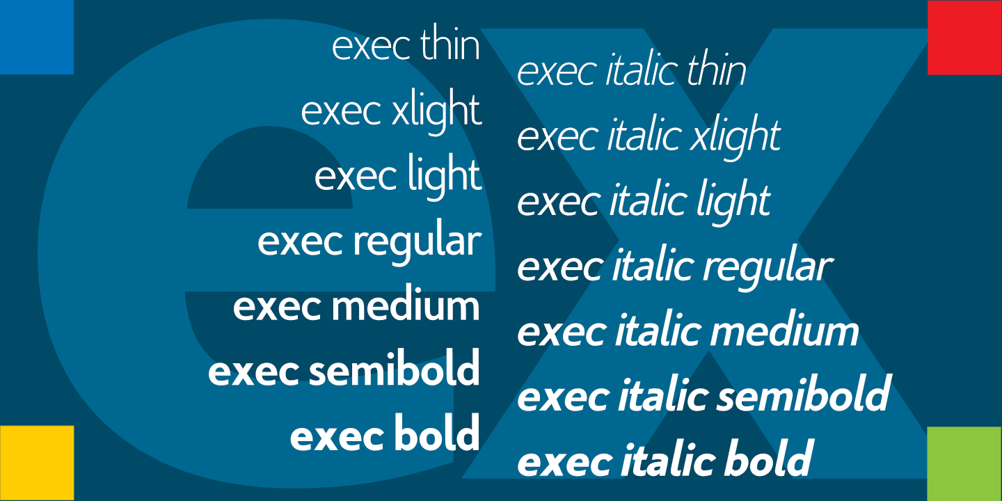 Beispiel einer Exec Extra light-Schriftart